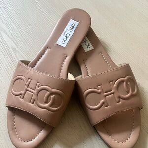 Jimmy Choo Nude Leather Slide Sandals